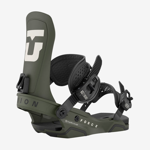 union bindings on arbor snowboard Force 2026 - Army Green The Union Force Snowboard Bindings 2026 feature a Stage 9 Duraflex ST Baseplate Arbor Hemlock Snowboard Binding -